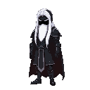 a black knight with long white hair,
