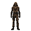 aesthetic ultra realistic tall full body with legs no face only mask with scarf character cyberpunk dune mad max style brown light brown and dark tones with mask 
