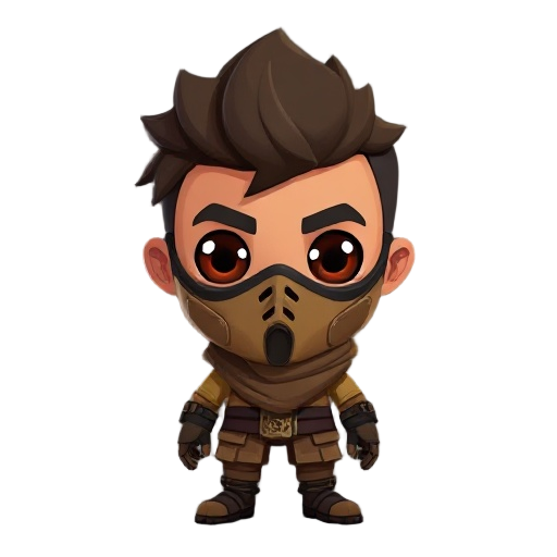 character cyberpunk dune mad max style brown light brown and dark tones with mask 