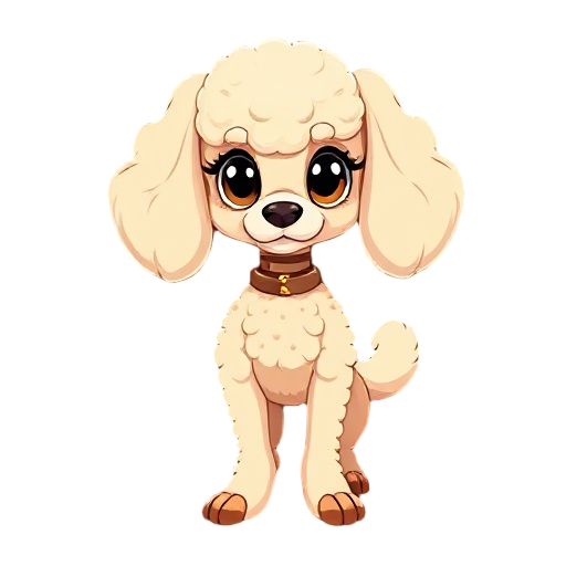 personagem mariposa-poodle estilizado, corpo fofo bege e creme, olhos grandes pretos sem pupilas, antenas longas em forma de penas. asas brancas com manchas pretas, patas finas marrons e adaga prateada. estilo clean e sombrio, fundo preto, estética tipo h