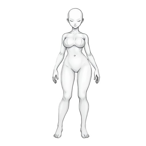 a bald blank white sprite in the chrono trigger style with no hair, no facial features and no clothing aside from a solid white body suit. female form with larger breasts and buttocks. facing straight forward.