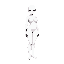 a bald blank white sprite in the chrono trigger style with no hair, no facial features and no clothing aside from a solid white body suit. female form with larger breasts and buttocks. facing straight forward.