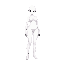 a bald blank white sprite in the chrono trigger style with no hair, no facial features and no clothing aside from a solid white body suit. female form with larger breasts and buttocks. facing straight forward.