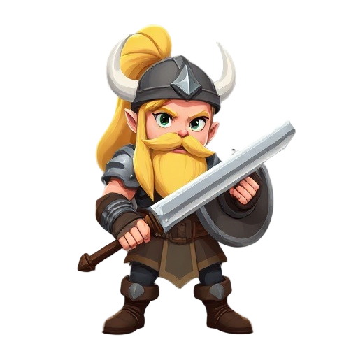 une guerrière au bouclier dans le style viking, blonde, avec un bouclier gigantesque