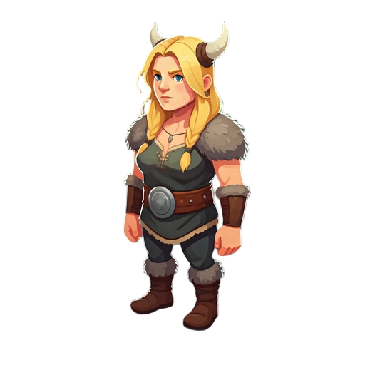 une guerrière au bouclier dans le style viking, blonde, avec un bouclier gigantesque