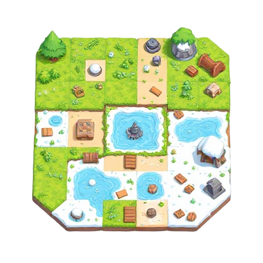 a game tile sheet that is 16x 16 for each tile with grass snow deset water and pieces for each so that all work together 