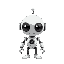 marvin is a robot with a smooth white body, a disproportionately large spherical head, and relatively small limbs. its design is minimalistic, with an emphasis on large eyes, melancholic look