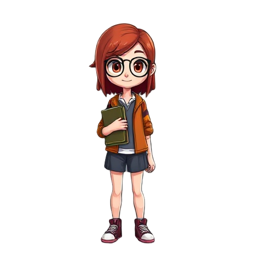 red haired nerd girl with classes and an eye for mystery portrait