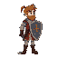 a medieval character looking to the right wearing sword and shield