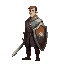 a medieval character looking to the right wearing sword and shield