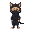 ninja cat wearing a black ninja suit, face covered, with wavy strings of cloth standing in a ready pose staring at the camera with intent.
