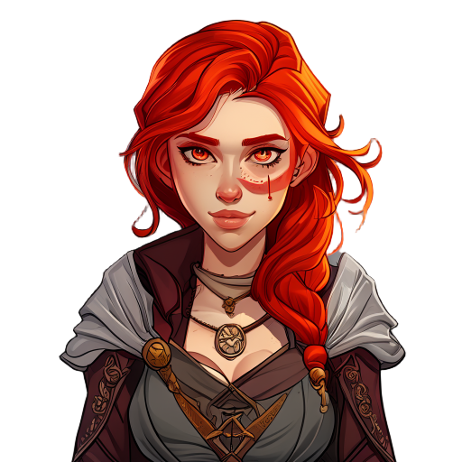 fantasy medieval femaly with red hair and scar