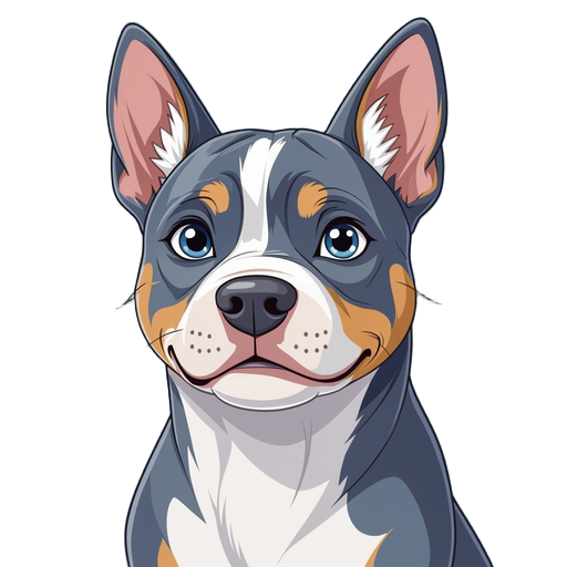 a blue and white american staffordshire pitbull terrier hybrid mixed with a fox with fluffy white hair.