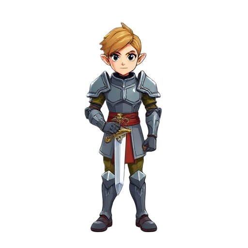 an rpg character, with an armor and a sword as weapon