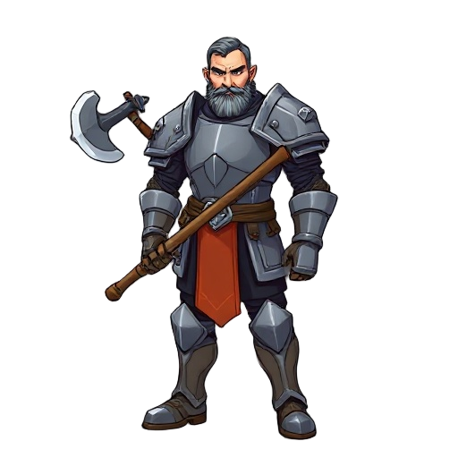 one guy with plate armor and a axe as gun, like a vicking 