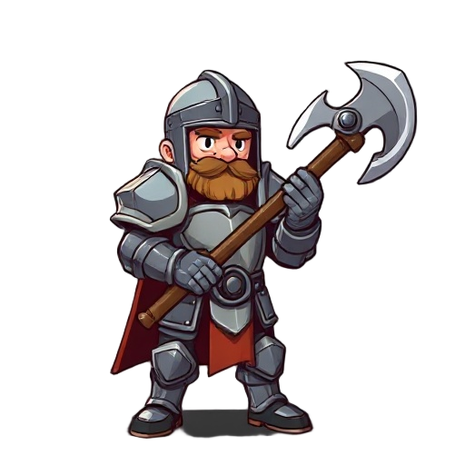 one guy with plate armor and a axe as gun, like a vicking 