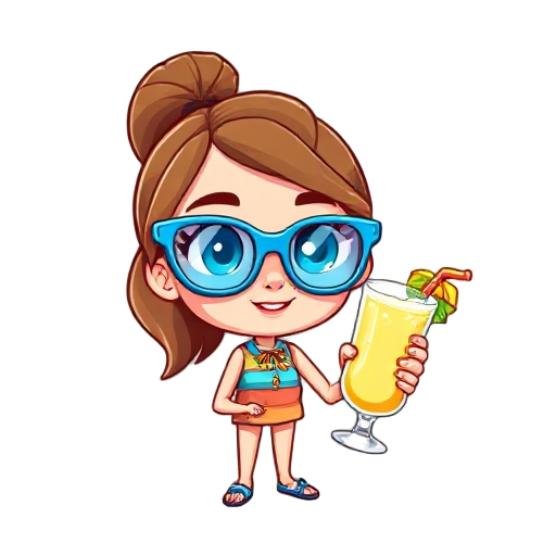 girl with blue glasses and pinia colada