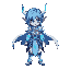 mystical warrior with blue hair, violet eyes, glowing bow, white-blue armor, flowing cape, in dark cosmic