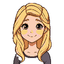 stardew valley character, blonde, pretty, young woman, smiling, long wavy hair