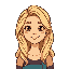 stardew valley character, blonde, pretty, young woman, smiling, long wavy hair