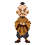 create a game character that represents an experienced monk in martial arts. he should have a serene and wise appearance, with features that convey years of discipline, meditation, and combat. use tra