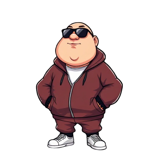 bald man with sunglasses and tracksuit very fat 