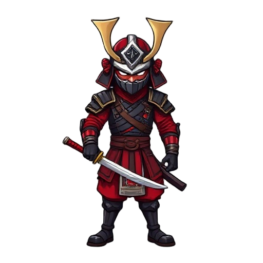 samurai com espada e armadura de guerra vermelha vermelha 