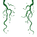 glitchy vines growing across a dark screen, twisting and spreading outward. simple, 128x64 resolution. subtle static effect.”