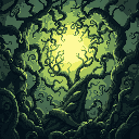 creepy vines growing outwards into smaller tendrils, the center is bright and dense 