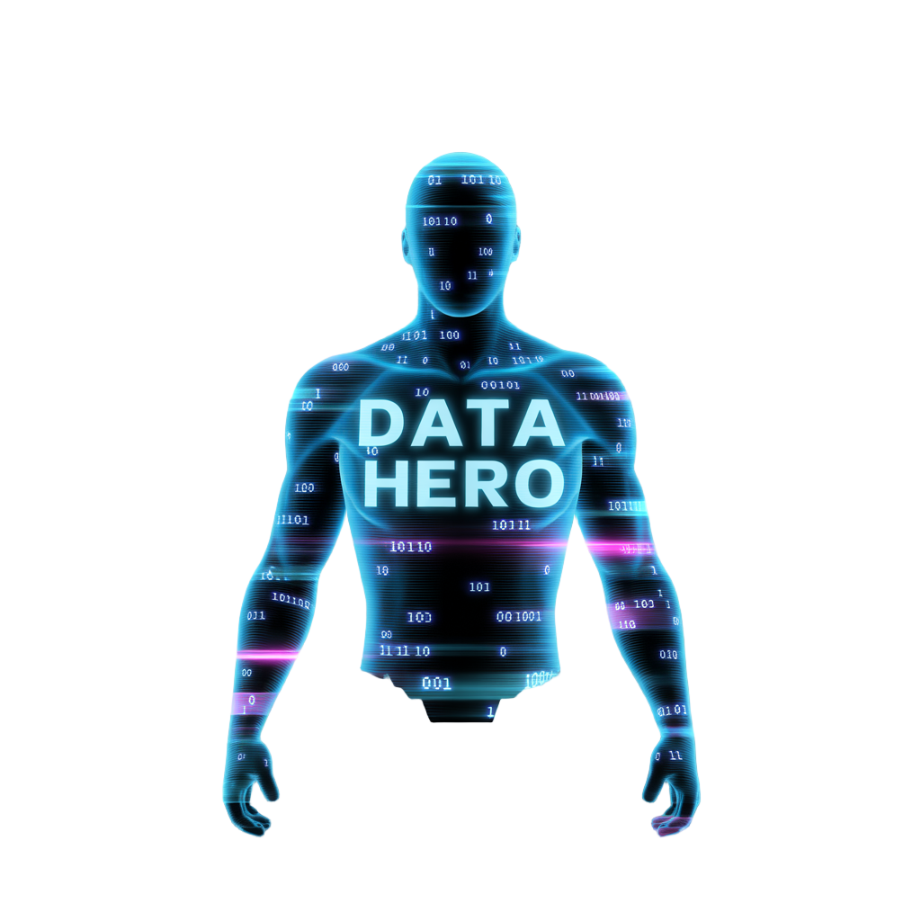 a heroic character made of pure data and energy. the body is semi-transparent and holographic, composed of flowing blue binary code and glitching particles. it has a vaguely humanoid shape but feels unstable and powerful. ethereal and technological