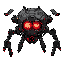 corrupted sentry drone for a rogue-like game. it has a dark, metallic chassis with glowing red cracks. a single, large optical lens in the center glows intensely, targeting the player. it looks like a rogue security program, agile and hostile