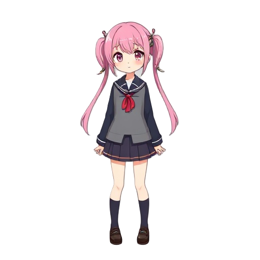 girl with pink hair , school girl uniform , twin tail