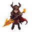 epic knight demon hunter with blazing fire sword
