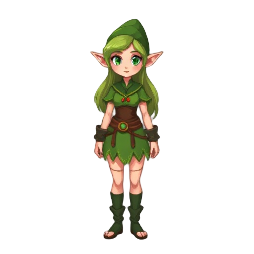  create a pixel sprite of a female forest elf with green clothing