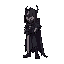 intimidating dark paladin rotated 45 degrees towards the screen with a black helmet and a black cloak