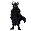 detailed and intimidating dark paladin rotated 45 degrees towards the screen with a black helmet and a black cloak