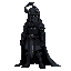 detailed and intimidating dark paladin rotated 45 degrees towards the screen with a black helmet and a black cloak