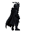 intimidating dark paladin seen from the right side with a black helmet and a black cloak
