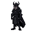 intimidating dark paladin rotated 45 degrees towards the screen left side side with a black helmet and a black cloak