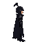 dark paladin seen from the right side with a black helmet and a black cloak