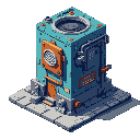 create an isometric  (three-quarter view) sci fi pixel art building.  with a big vent and some pipes 