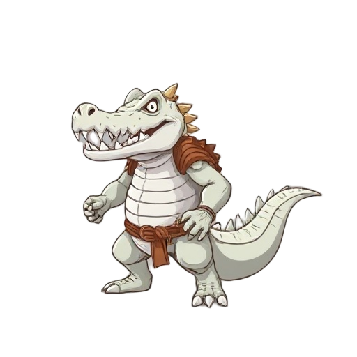 a white strong humanoid crocodile warrior 