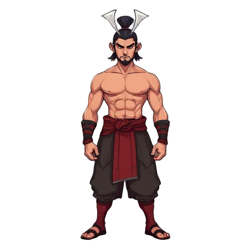 a shirtless samurai 