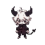 karo is a small chibi demon with an eternally apathetic expression. with disheveled white hair, black horns, a pointy tail, and dark clothing with a red belt, he conveys a mixture of cuteness and melancholy, as if he's always bored... or planning somethin