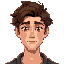 a man in his 20s. curly brown hair. fantasy