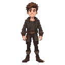 a man in his 20s. curly brown hair. fantasy