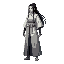 female samurai wearing white garments and long black hair 