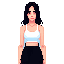 masterpiece, best quality, very aesthetic, absurdres, pale woman with raven black hair and red eyes wearing a simple white crop top and a black skirt standing straight with arms by side facing viewer, full body view
