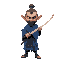 um elfo samurai barbudo usando kimono azul marinho portando uma espada