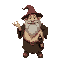 generate me a little, fatty, smiling wizard with a cheese floating around and a little bottle of wine atr his belt.